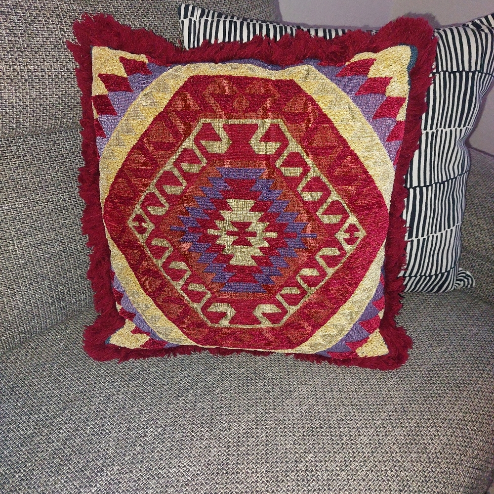 Tapestry Fringe Vintage Pillow Aztec 16×16